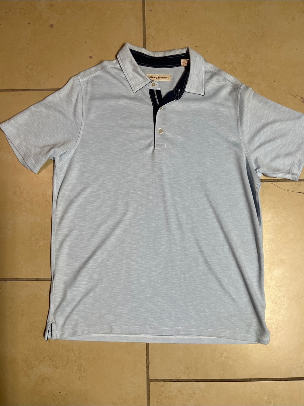 Tommy Bahama Light Blue Polo with Navy Contrast Placket